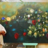 Jos&eacute; De Le&oacute;n. Vuelo de corazones de San José. :: 2003.  134x2000cm.  óleo/lino